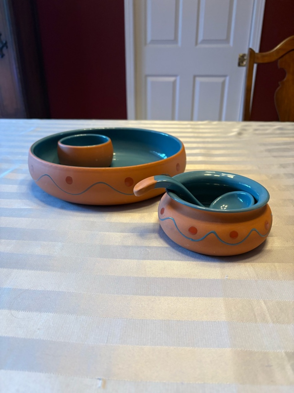 Himark Hand-Painted Terracotta Dip Set with Teal Interior